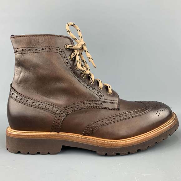 BRUNELLO CUCINELLI Brown Perforated Leather Lace Up Boots - Picture 1 of 7